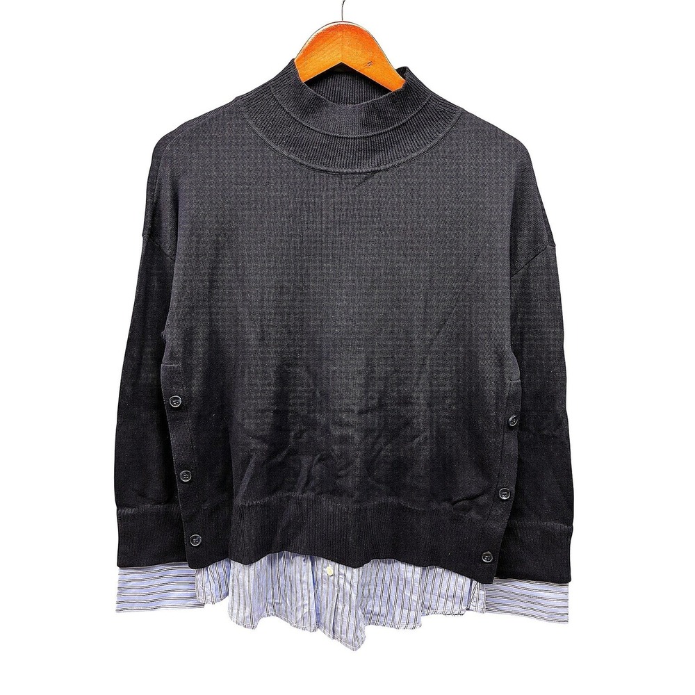 Talbots Layered 2 in 1 Mock Neck Sweater Womens M Navy Blue Striped Preppy